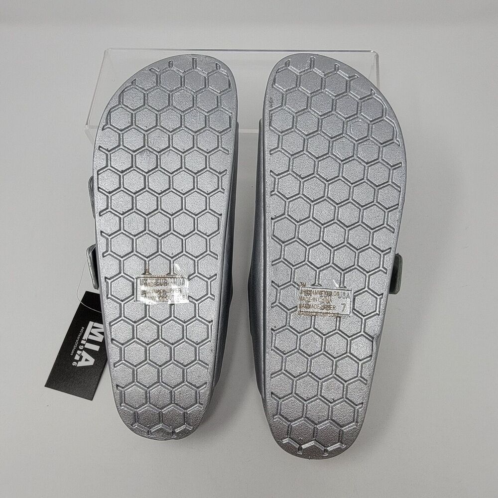 MIA Toulon Sandals Women’s 7 Slip On Two Buckle Comfort Shoe Silver - Picture 5 of 12